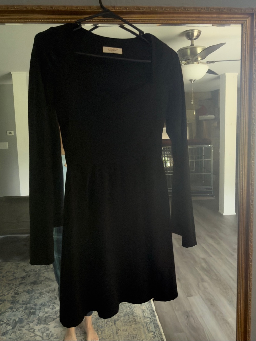 Quince Black Long-Sleeve Midi Skater Dress